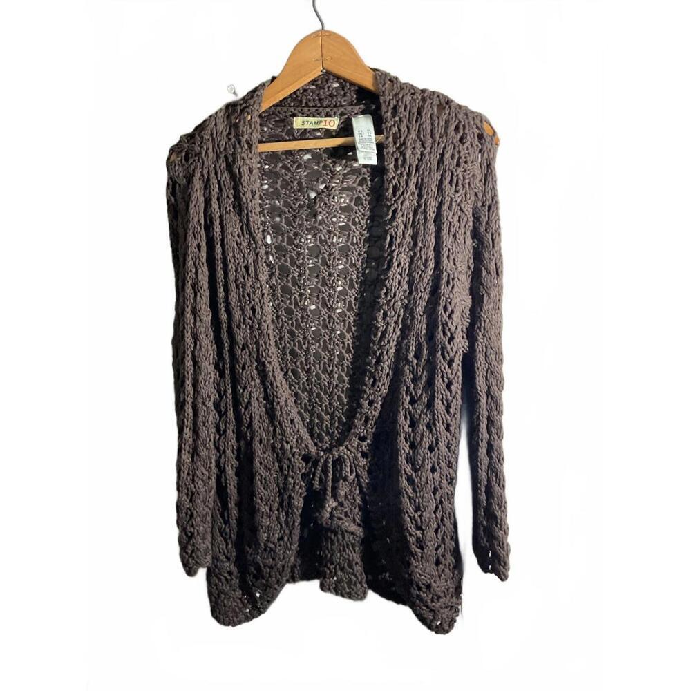 Stamp 10 Vintage Cozy Brown  Boho Crochet Cardigan Sweater